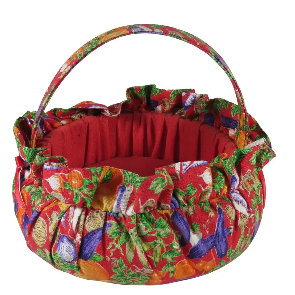 Fabric Gift Basket Veggie Fruit Print Kitchen Decor Red, Soft Approx. 6